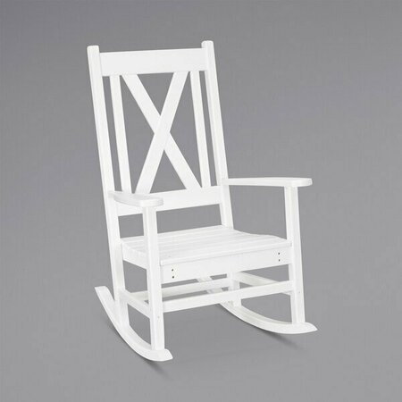 POLYWOOD Braxton White Cross Back Porch Rocking Chair 633R180WH